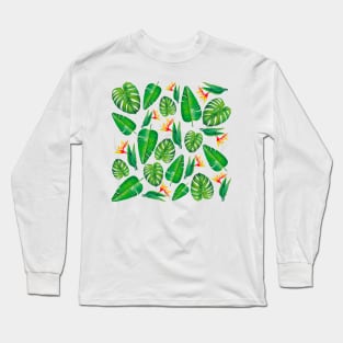 Tropical plants pattern handpainted watercolor design Long Sleeve T-Shirt